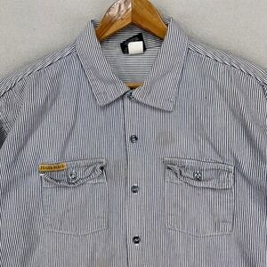 Viintage Thrashed PRSN BLU Shirt Mens Large Hickory Stripe Long Sleeve Button Up